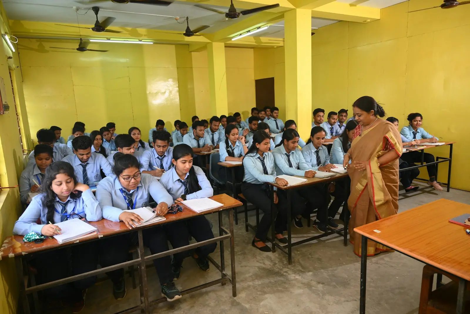 Students studying together in a classroom